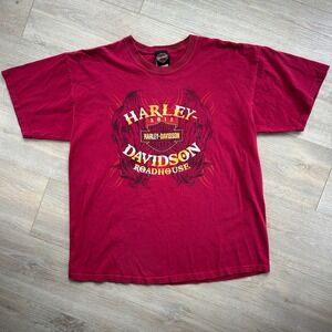 Harley Davidson Roadhouse T Shirt Mens XL Red 2012 Graphic Short Sleeve Cotton